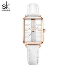 Shengke relógio feminino retangular couro legítimo, relógio impermeável de quartzo com pulseira de marca famosa e luxuosa, relógio feminino formal 2024 - compre barato