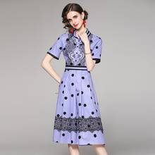 2021 Vintage Summer  High Waist Polka Dot Pleated Midi Dress Elegant Turn Down Collar Single Breasted Casual Slim Midi Dresses 2024 - buy cheap