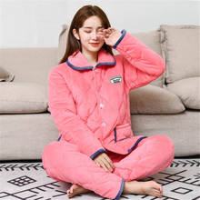 Pijamas de inverno femininos, conjunto de 2 peças de pijamas de flanela para casa, roupas de dormir quentes da moda e com calças 2024 - compre barato