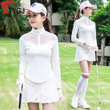 Conjunto de roupas femininas para golf, camisetas de manga longa, plissadas, esportivas, para golf, tênis e badminton 2024 - compre barato