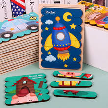 Children Animal 3D Wooden Puzzle Montessori Double-sided Strip Puzzle Telling Stacking Jigsaw Educational Toy For Children 2024 - buy cheap