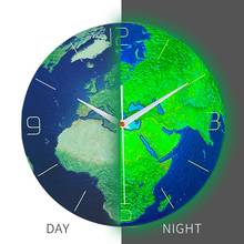 Wooden Luminous Earth Printing Clock Night-Light Earth Shape Wall Clock Fluorescent Silent Clock Decor Wall Decoration 2024 - buy cheap