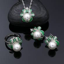 925 Sterling Silver Jewelry Set Green Enamel Pearl Crystal Jewelry Set Reindeer Shape Ring Earring Necklace Pendant Set 2024 - buy cheap