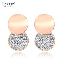 Lokaer Stainless Steel Pave Setting White Clay Rhinestone Crystal Stud Earrings For Women Rose Gold Double Circle Earring E19030 2024 - buy cheap