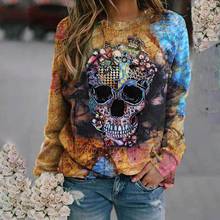 Tie Dye Skull Print Hoodies Women Sweatshirt Casual Long Sleeve O-neck Pullover Tops Sudaderas Vintage Sweatshirt Women Hoodie 2024 - buy cheap