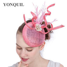 Pink Sinamay Women Hat Millinery Feathers Fascinators Women Elegant Ladies Chapeau Caps For Wedding Party Tea Hair Accessories 2024 - buy cheap