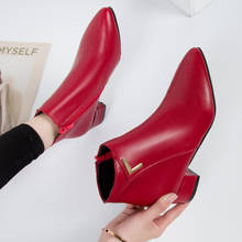 Fashion Women Boots Casual Leather Low High Heels Spring Shoes Woman Pointed Toe Rubber Ankle Boots Red Zapatos Mujer size 35-42 2024 - buy cheap