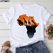 2020 nuevo verano Camisetas mapa africano jirafa impresa camiseta mujer hipster moda camiseta femenina Harajuku camisetas blancas camiseta ropa 2024 - compra barato