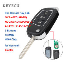 Keyecu-mando a distancia abatible, mando a distancia de 433MHz, Chip 4D60, 3 botones para Hyundai Elantra 2016-2017 FCC ID: OKA-420T p/n: 95430-F2110 2024 - compra barato