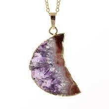 KFT Natural Crystal Quartz Stone Crescent Moon Pendant Healing Amethysts Crystal Reiki Stone Pendant Necklace Link Chain Jewelry 2024 - buy cheap