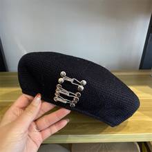 Star Same Style Cotton Hat Spring and Autumn Fashion Breathable knitting Metal Buckle beret cap Women Girl Leisure Painter Hats 2024 - buy cheap
