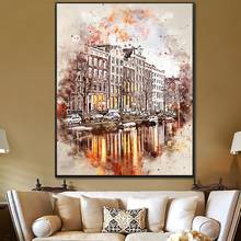 Pintura en lienzo de arte acuarela de Amsterdam, póster, pintura estética, decoración interior del hogar, Marco de imagen 2024 - compra barato