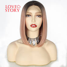 Lovestory Pink Color Synthetic Lace Front Wig Short Bob Heat Resistant Synthetic  Straight Hair Wig 2024 - buy cheap