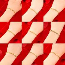 Women's Beads Bracelets Friendship Simple Trendy 24K Gold Color Charm Pattern Chain Bangle Birthday Wristlet wedding Jewelry 2024 - buy cheap