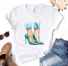 Camiseta con estampado de zapatos de alta calidad para mujer, ropa informal de algodón, divertida, Hipster, PH-44 2024 - compra barato