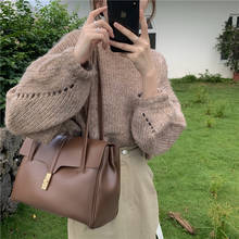 Winter Designer Luxury Soft Large Totes Women Vintage Leather Brown Handbag Girl Brand Minimalist Shoulder Bags Female Lock Bags 2024 - buy cheap