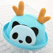 2020 Children Cartoon Summer Straw Hat Cute Panda Antlers Decoration Sun Hats for Kids Girls Boys Beach Cap Panama Hat bone 2024 - buy cheap