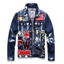 Estilo europeu americano homem bordado letras denim jaqueta marca de luxo outerwear & casacos jaqueta azul fino para homem 2024 - compre barato