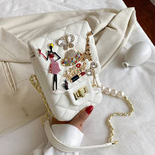 Women's Bag for Phone 2021 New Fashionable Shoulder Bag Leather Pearl Chain Diamond Lattice Mobile Women Crossbody Bag Small 2024 - buy cheap