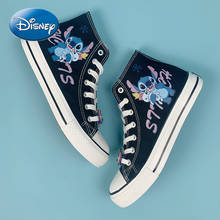 Disney-zapatos de lona de alta calidad Lilo & Stitch para hombre y mujer, zapatillas informales pintadas a mano con grafiti, originales, para niñas 2024 - compra barato