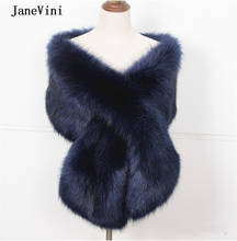 JaneVini 2020 Fashion Navy Winter Faux Fur Bolero Bridal Shawls and Wraps Warm Cape Cloak Wedding Coat Jacket for Evening Party 2024 - buy cheap