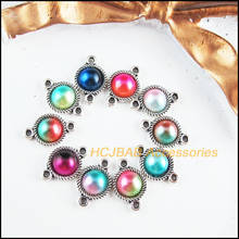 40 novo amuletos redondos tibetanos tom de prata retrô misturado acrílico colorido conector de flores 8.5x13mm 2024 - compre barato