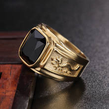 Joyería de alta calidad para hombre, anillo de acero inoxidable 316L, con diseño de dragón Punk, rojo, azul, negro, piedra AAA + Color dorado, Alianza masculina J 2024 - compra barato