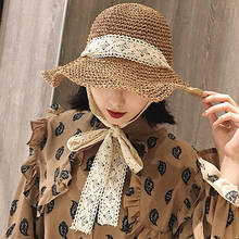 Summer Sun Hats For Women Foldable Crochet Knit Straw Hats Women Lace Tie Large Brim Summer Hat Women Sun Hat Anti-UV Beach Hat 2024 - buy cheap
