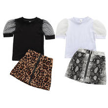 От 1 до 6 лет, летние модные комплекты одежды для маленьких девочек футболки с кружевными рукавами Топы + юбки с леопардовым принтом 2024 - купить недорого