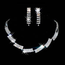 Luxo feminino conjunto de jóias de cristal branco charme cor prata quadrado balançar brinco para as mulheres dainty zircon casamento corrente colar 2024 - compre barato