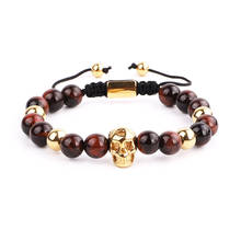 Pulseira de joias masculina de pedra natural, de alta qualidade, aço inoxidável, trançada, personalizada, com caveira, para homens 2024 - compre barato