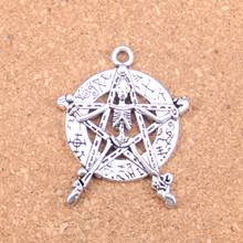 Pingentes antigos de pentagrama 4 unidades, esqueleto 43x35mm, joias vintage de prata tibetana, faça você mesmo para pulseira colar 2024 - compre barato