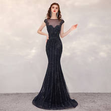 CRYSTAL JIANG 2020 Black Mermaid Evening Dresses Long Heavy Beaded Sheer Neck Sleeveless Formal Party Gown for Women 2024 - buy cheap