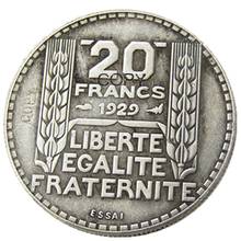 Copia de monedas chapadas en plata, 1929 Francia, 20 franjas 2024 - compra barato