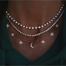 Collares de oro Vintage bohemios para mujer, colgante de cristal, Luna, estrellas, sol, collar multicapa, joyería femenina, regalo de San Valentín 2020 2024 - compra barato