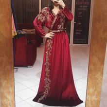 Red Velvet Moroccan Kaftan Evening Dresses Plus Sash Appliques Karakoualgerois Tradition Dress Arabic Muslim Special Occasion 2024 - buy cheap