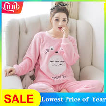 Pijama feminino de desenho animado, pijama grosso quente de flanela para inverno, outono, camisola, conjunto de pijama feminino 2024 - compre barato