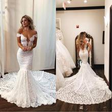 Sexy Full Lace Mermaid Wedding Dresses Sheer Backless Off Shoulder Court Train Bride Gowns Wedding Dress vestidos de noiva 2024 - buy cheap