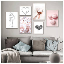 Настенная картина в скандинавском стиле, розовая роза, Бабочка, цветок, лебедь, линия, живопись на холсте, декор для гостиной 2024 - купить недорого