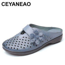 CEYANEAO-zapatillas de punta cerrada para mujer, sandalias de piel auténtica con patrón plano poroso, informales, más Size35-41, 2020 2024 - compra barato