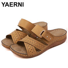 YAERNI-zapatilla hueca de estilo romano para mujer, zapatillas de interior antideslizantes, zapatos de plataforma cómodos de verano 2024 - compra barato