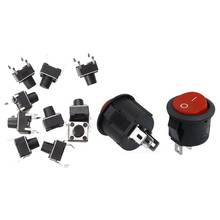 Interruptor de botão tátil redondo, 4 pinos táticos, tato momentâneo e 10 peças spdt preto, botão vermelho liga/liga, interruptor rocker ac 6a/125v 2024 - compre barato