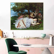 Citon gustave courbet girls meninas nas margens do sena canvas pintura a óleo da lona pintura a óleo imagem pano de fundo decoração da parede para casa 2024 - compre barato