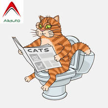 Aliauto Funny Car Sticker Cat on The Toilet Wearing Glasses Reading A Newspaper PVC Decal for Mazda Mazda 3 Subaru VW,14cm*15cm 2024 - buy cheap