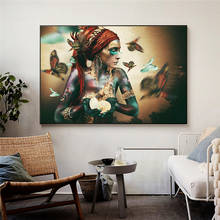 African Woman with Butterfly Canvas Paintings on the Wall Art Posters And Prints Colorful Black Girl Art Picture Home Decoration 2024 - buy cheap