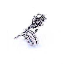 1 pieza exagerada Punk Dragón Volador anillo abierto gótico Rock Hip Hop Vintage Color plata serpiente anillo de cuarzo dedo grande joyería masculina R191 2024 - compra barato