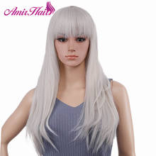 Amir-peruca longa e lisa para mulheres, cabelo sintético, com franja, branca, natural, fantasia de halloween, festa 2024 - compre barato