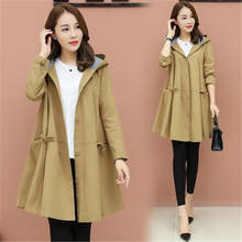 Casaco trench longo feminino plus size, jaqueta solta com capuz 3xl moda coreana primavera outono 2020 2024 - compre barato