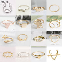 Anéis geométricos para casais femininos smjel, anéis da moda minúsculos, corações, estrela, lua, joias douradas para casais 2024 - compre barato