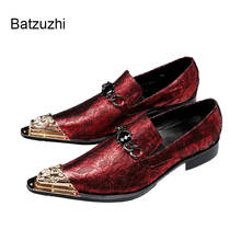 Batzuzhi sapatos masculinos artesanais italianos, sapatos de couro metal dourado pontudo para festa e casamento, sapatos para homens, moda masculina! 2024 - compre barato